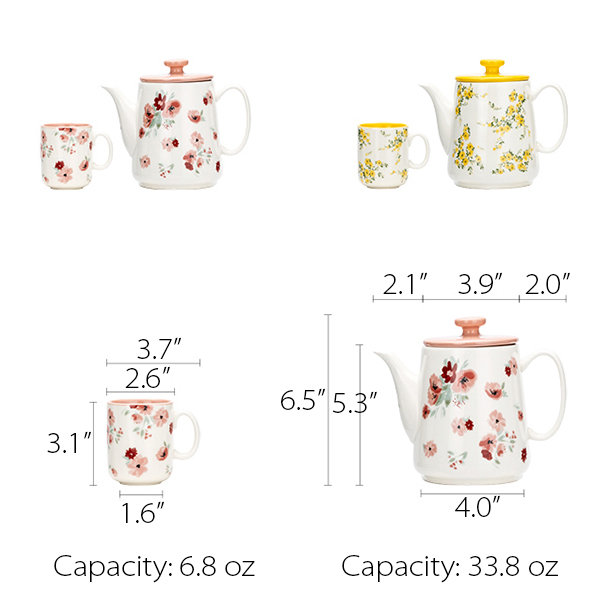Floral Ceramic Teapot And Mugs Set - ApolloBox