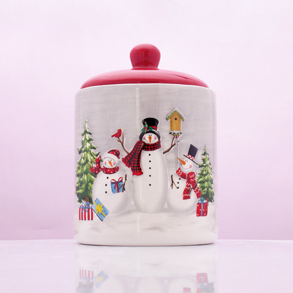 Tupperware Holiday Cookie Canister Winter Santa & Mrs Clause Design Red  Seal New