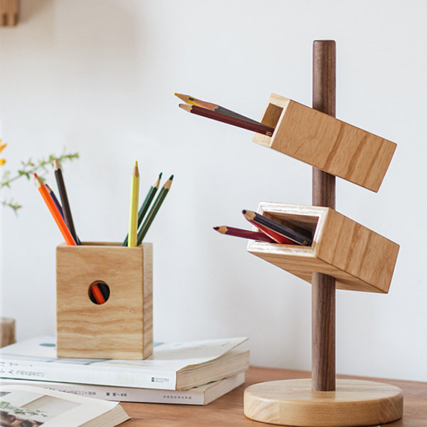 Wooden Makeup Pencil Holder, Modern Pen Stand, Minimalist Desk Organizer 