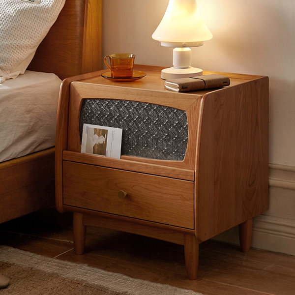 Japanese Cherry Wood Side Table - Storage Cabinet - 2 Drawers - ApolloBox