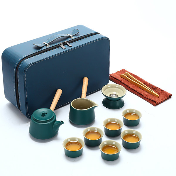 Portable Kungfu Tea Pot Set,Travel Ceramic Teacups with Infuser,A  Minimalist Look (One Pot Two Cups)