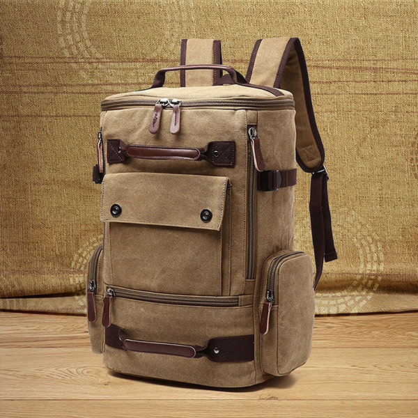 Vintage Canvas Backpack - Polyester - Dark Blue - Khaki from Apollo Box