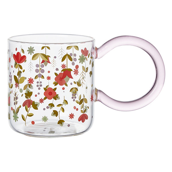 Floral Themed Glass Mug - with Spoon - 2 Patterns from Apollo Box