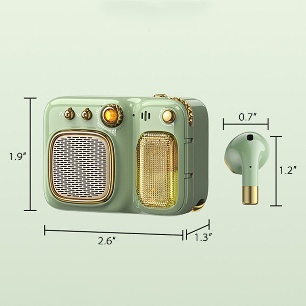 Green Bluetooth Speaker And Earbud - Retro - Portable - Lightweight