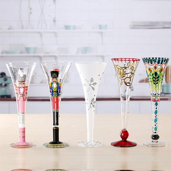 Snowflake Happy Holidays Champagne Flutes Glasses Set of 8