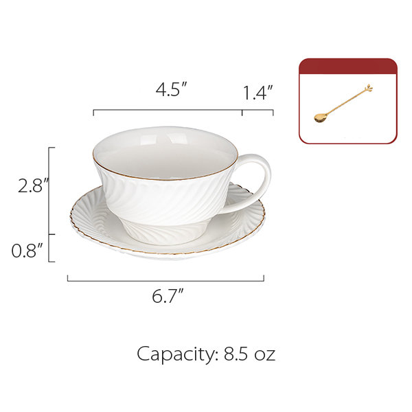 White Ceramic Coffee Cup And Saucer - ApolloBox