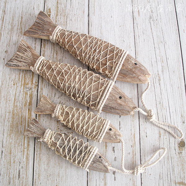 Wooden Fish Wall Decoration - Cotton Rope - Hand-Carved - ApolloBox