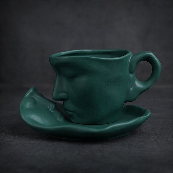 Creative Human Face Mug - Ceramic - Matte Texture - Red - Green