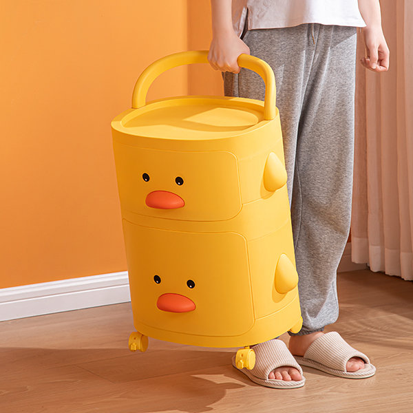 2-Tier Kids Toy Storage Organizer Cute Yellow Duck Storage Cabinet