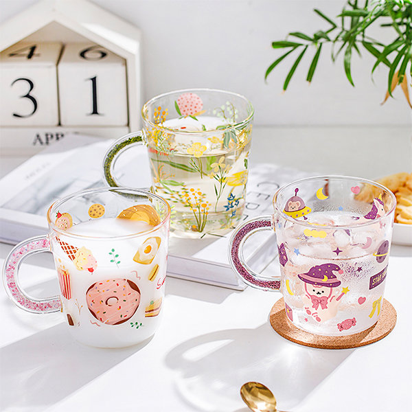 Floral Themed Glass Mug - with Spoon - 2 Patterns from Apollo Box