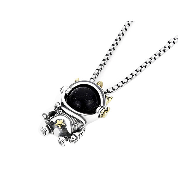 1pc Unisex Silver-colored Creative Space Astronaut Pendant Necklace With  Cute Cartoon Design, Suitable For Daily Wear
