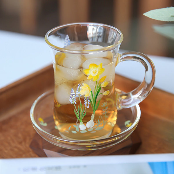 Floral Glass Cup And Saucer Set - ApolloBox