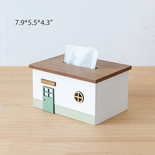 Cute House Look Tissue Box - Wood - 2 Size Options - ApolloBox