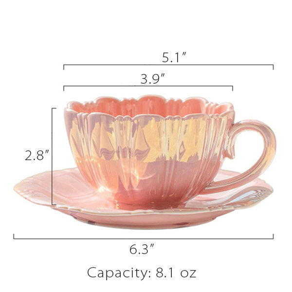 Pretty Flower Coffee Cup And Saucer Set - Pink - White - Blue from Apollo  Box
