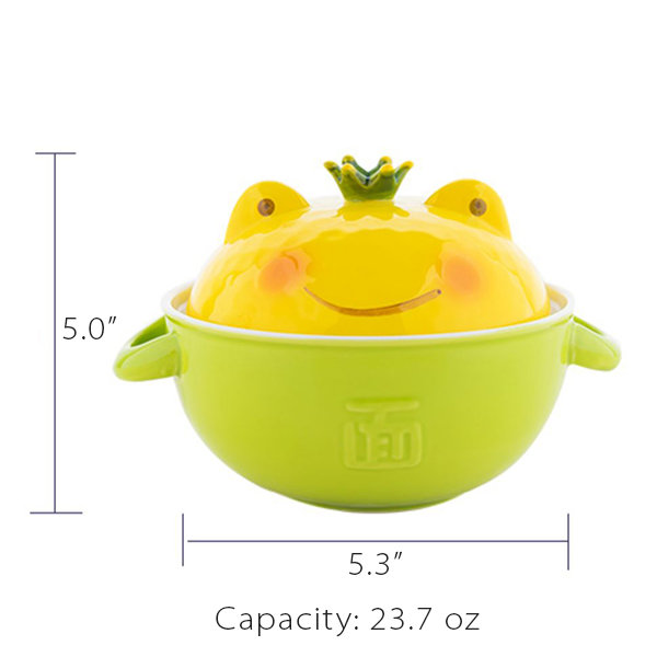 Cute Frog Bowl With Lid - Fork - Ceramic - Blue - Green