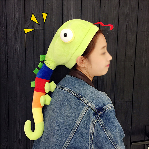 Plush Caterpillar Headgear Hat - Colorful Tail - Quirky Design