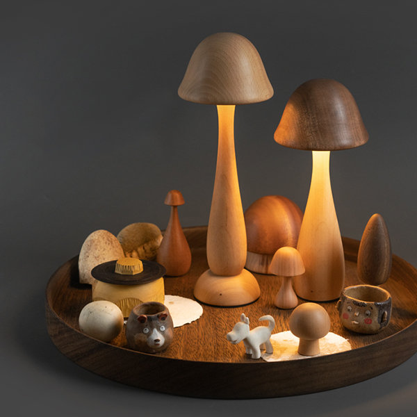 Mushroom Table Lamp - Beechwood - Sapele - 8 Patterns from Apollo Box