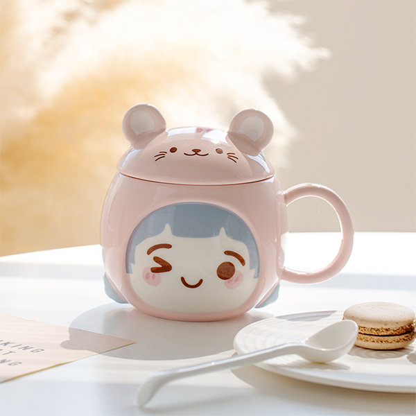 Cute Girl Ceramic Mug With Lid - ApolloBox