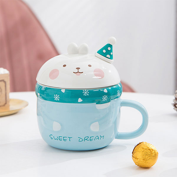 2021 NEW Starbucks Christmas Mugs Rabbit Blue Coffee Cup W/Coaster Spoon  Gifts