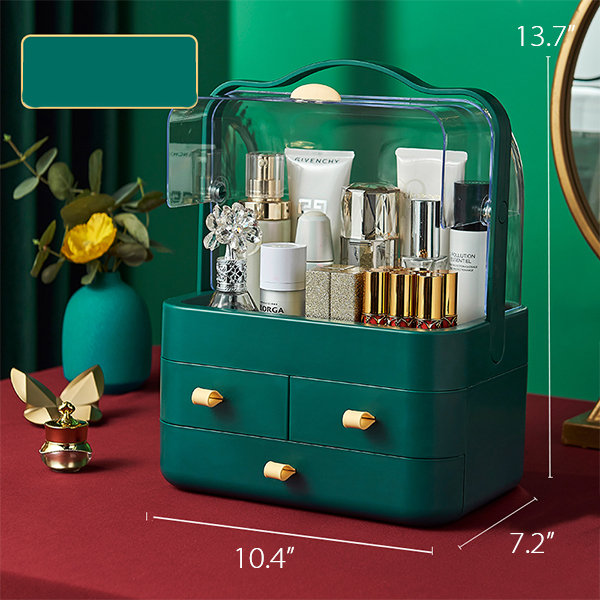 CozyBlock Large Modern Makeup Container Storage in Peacock Green, Cosmetic  Display Showcase Box, Dustproof Makeup Organizer