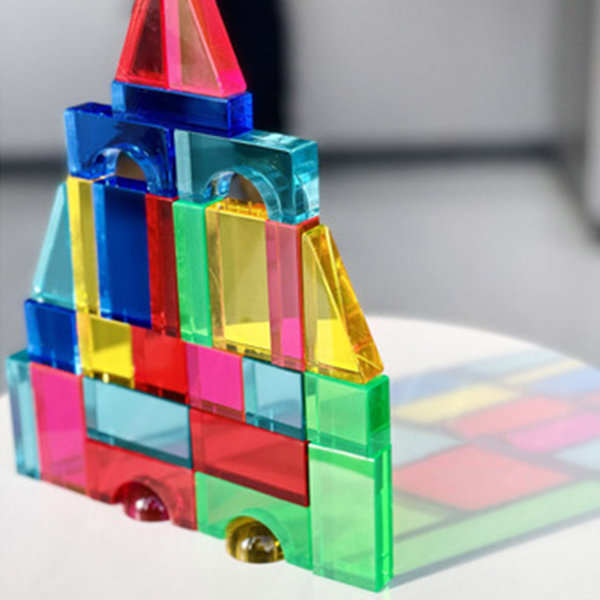 Colorful Acrylic Block Toy - 28 Geometric Pieces - 6 Colors - ApolloBox