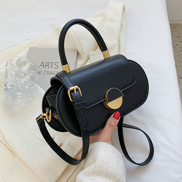 Box Bag with Lock - PU Leather - Beige - Black - 3 Colors - ApolloBox