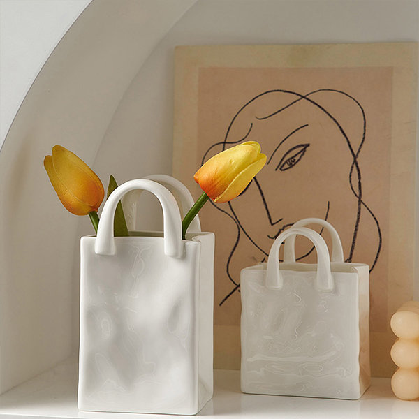 Ceramic Brown Paper Bag Vase, Flowers