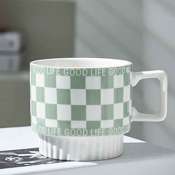 Ceramic Espresso Mugs Checkerboard Black White Coffee Cup Dish