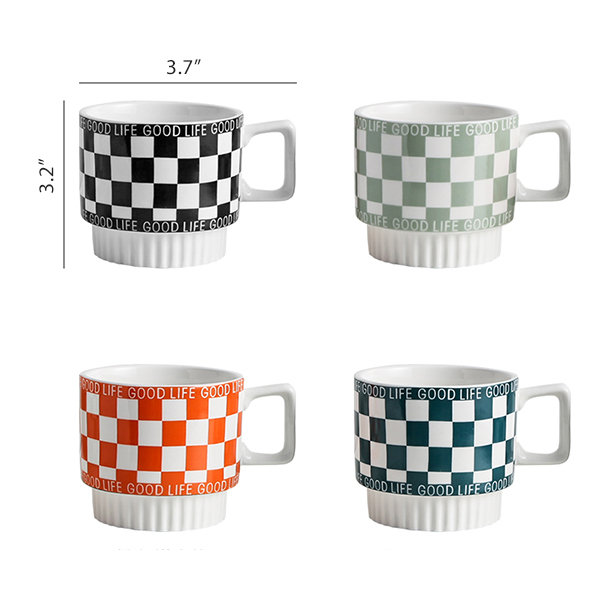 Ceramic Espresso Mugs Checkerboard Black White Coffee Cup Dish