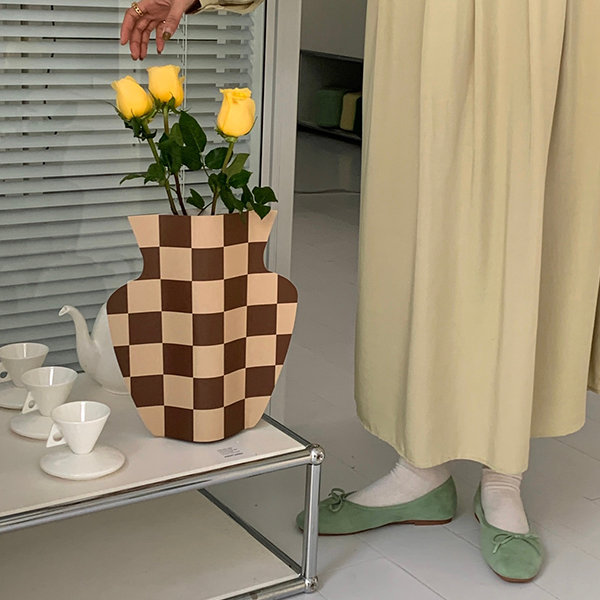 Crinkle Paper Bag Shape Vase - Ceramic - Brown - Cream from Apollo Box