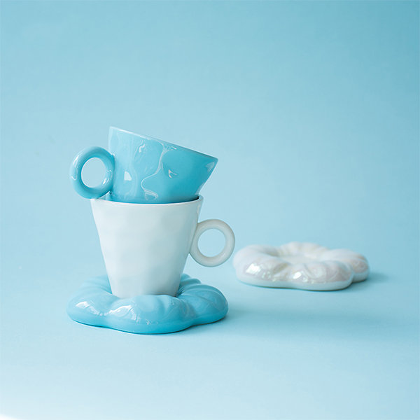 1pc Cute Cloud Design Irregular Handmade Ceramic Coffee Mug