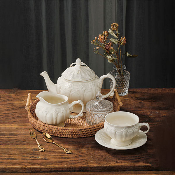 Sunshine Embossed Tea Cup Set - 6 Teacups and 6 Saucers - ApolloBox