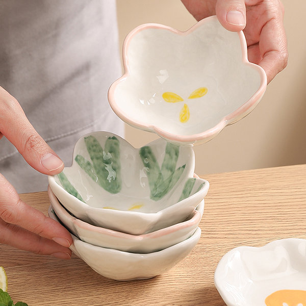 4pcs/set Creative Ceramic Plate Flavor Saucer Seasoning Plate Household  Snack Plate Flower Shaped Plate Seasoning hot Sauce Dish