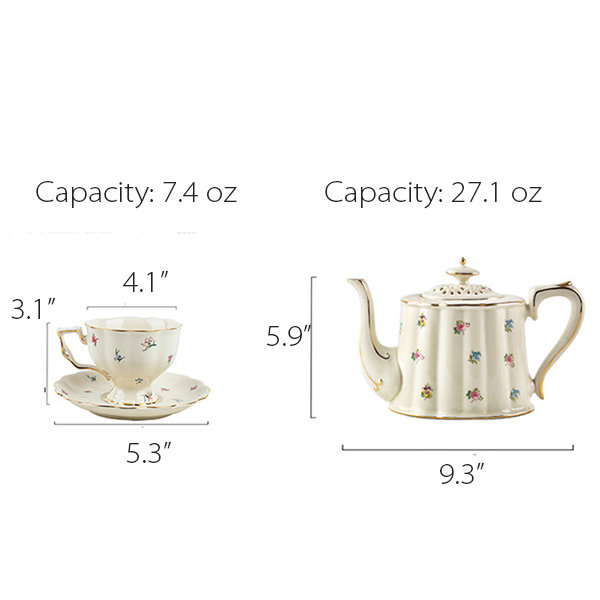 Noble Ceramic Tea Set - Strawberry - Flower - Gold Trim Design - ApolloBox