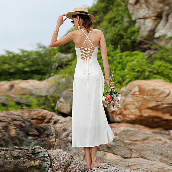 Gorgeous White Backless Dress - Chiffon - 3 Sizes Available - ApolloBox