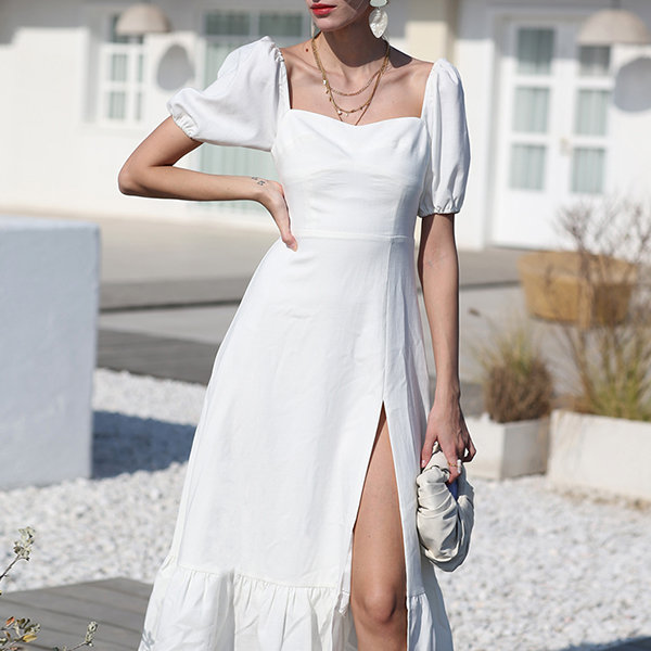 Stylish White Dress - Square Neck - Puff Sleeve - 3 Sizes Available from  Apollo Box