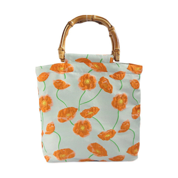Pretty Floral Handbag - Bamboo Handle -Large Capacity