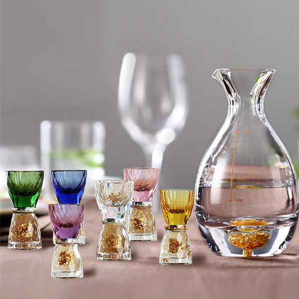 Engraved Italian Glass Wine Decanter Set with 2 Stemless Glasses