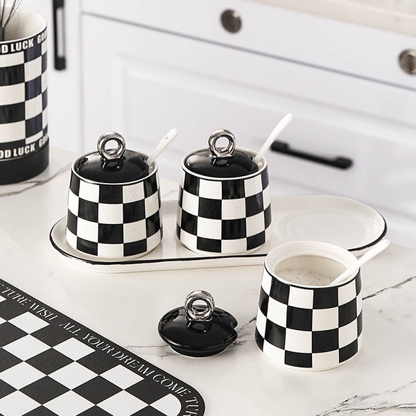 Checkerboard Ceramic Spice Jar Set from Apollo Box