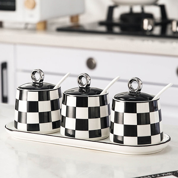 Checkerboard Ceramic Spice Jar Set - ApolloBox