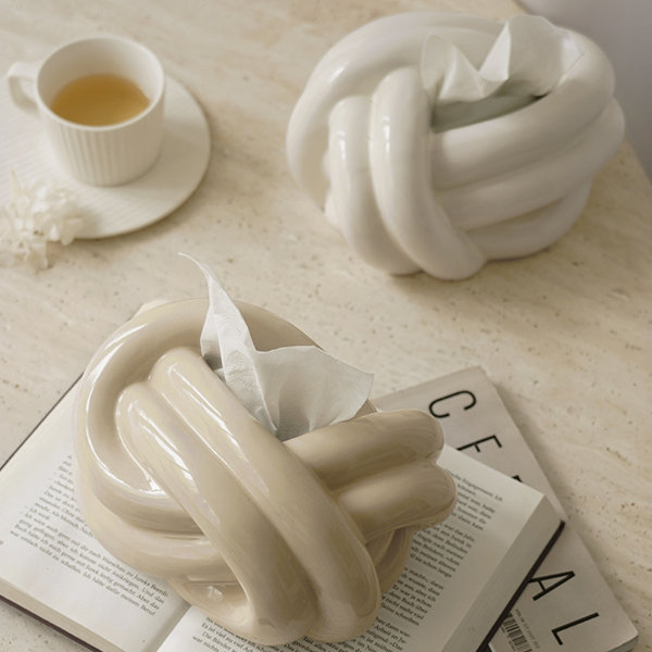 Creative Knot Tissue Box - Ceramic - White - Yellow