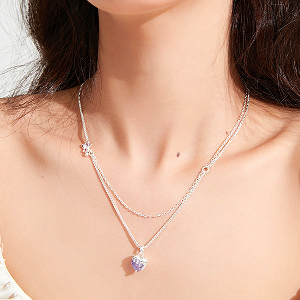 Sterling Silver Purple Heart Necklace Created with Swarovski Crystals -  Walmart.com