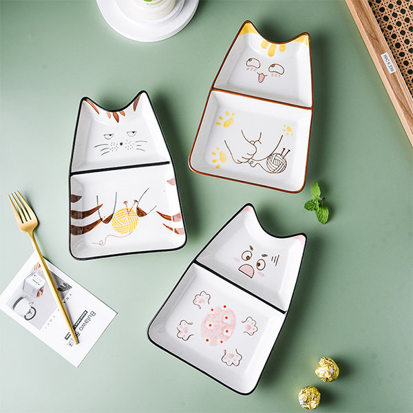 Cute Cat Kid Tableware - Ceramic - 2 Section - 3 Styles Available