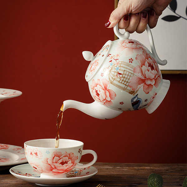 Pretty Floral Tea Pot - Bone China - Elegant Coffee Pot - ApolloBox