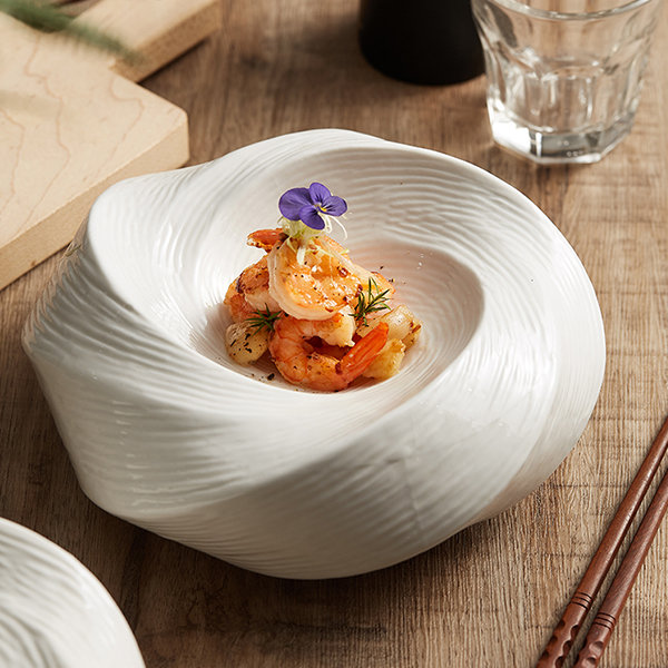 Creative White Porcelain Plate - Swirl  Design - 2 Sizes Available