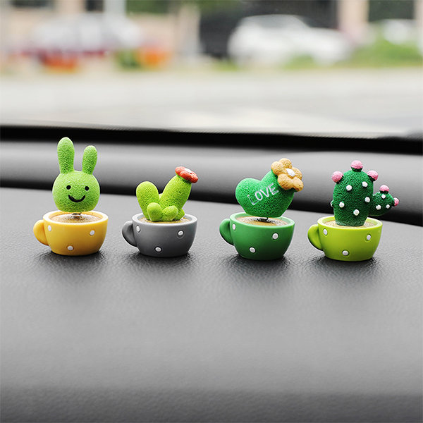  Car Dashboard Ornament Cute Green Plant Cactus Small Potted  Spring Office Cab Small Gadget Decoration Interior : Home & Kitchen