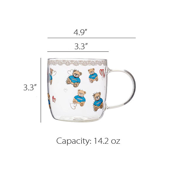 Cute Bear Glass Mug - 2 Colors Available - 14.2 oz Capacity from Apollo Box