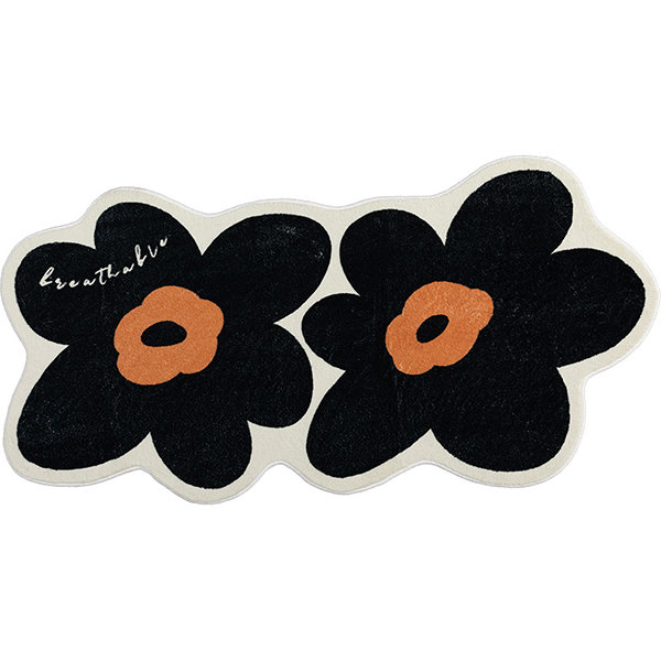 Pretty Floral Rug - Two Black Flowers - 2 Sizes Available