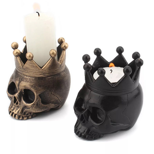 Skull Candle Holder - Halloween Ornament - 2 Colors