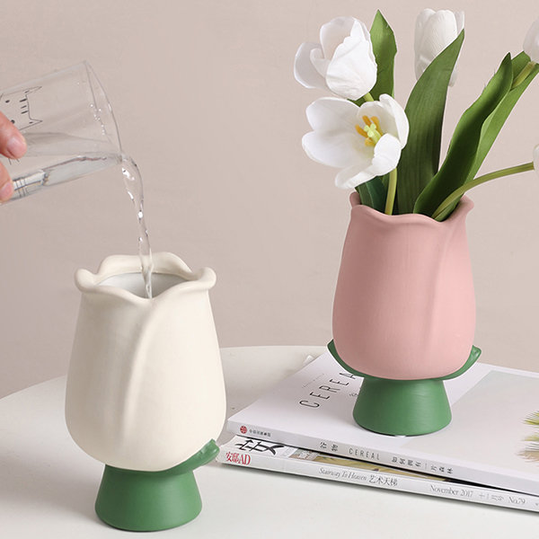 Ceramic Tulip Vase - 6.7 Inch Tall - 3 Colors Available - ApolloBox